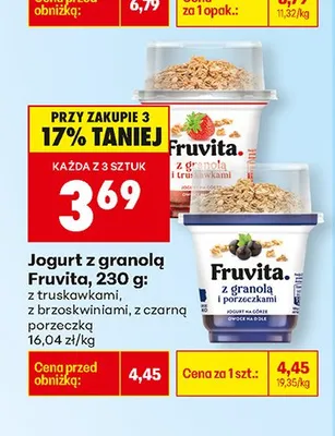 Jogurt z granolą z truskawkami, z brzoskwiniami, z czarną porzeczką promocja w Biedronka