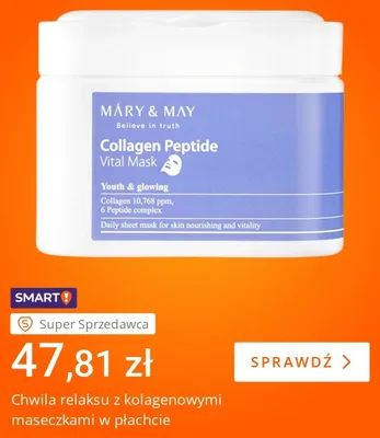 Maseczki w płachcie kolagenowe MÁRY & MAY Collagen Peptide Vital Mask promocja w Allegro