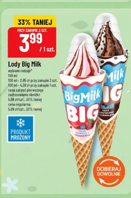 Lody Big Milk BIG smak wanilia i truskawka promocja w POLOmarket