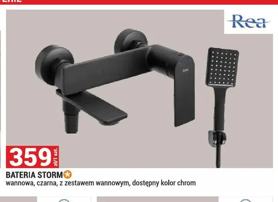 Bateria Storm wannowa czarna z zestawem wannowym Rea promocja w Merkury Market
