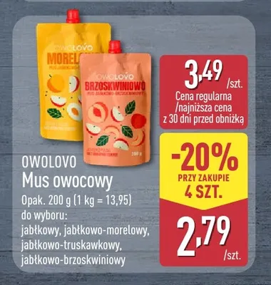 Mus owocowy jabłkowo-truskawkowy Owolovo promocja w Aldi