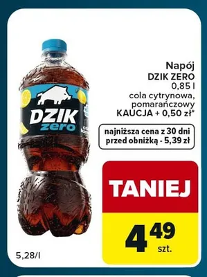 Napój gazowany Dzik Zero cola cytrynowa promocja w Globi