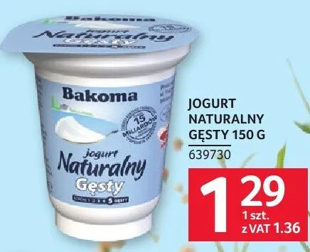 Jogurt naturalny gęsty Bakoma 150 g promocja w Selgros
