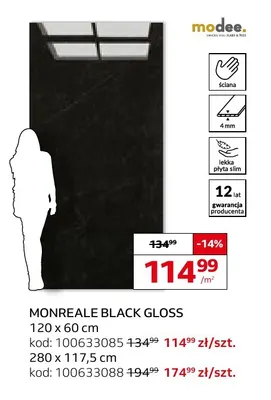 Płyta ścienna mineralna Monreale Black Gloss modee. promocja w Komfort