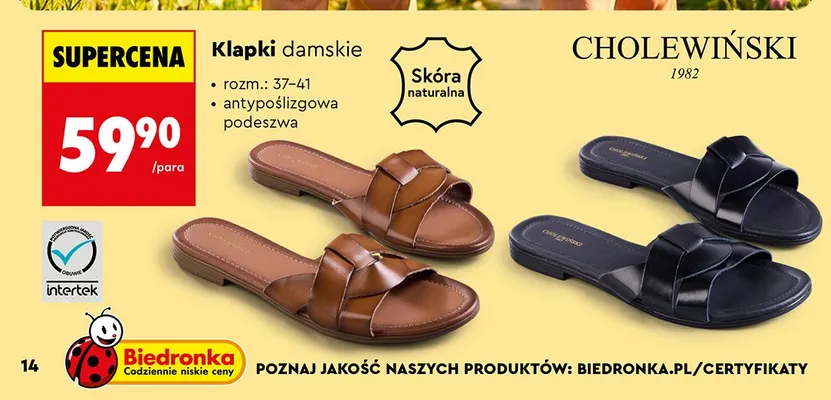 Klapki damskie Cholewiński promocja w Biedronka