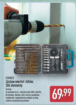 Zestaw wierteł i bitów Ferrex 204 elementy promocja w Aldi