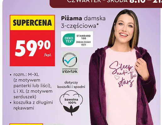 Piżama damska 3-częściowa promocja w Biedronka