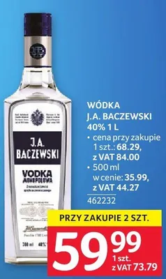 Wódka J.A. Baczewski 40% 1 L promocja w Selgros