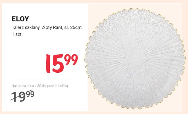 Talerz szklany Złoty Rant śr. 26 cm Eloy promocja w Rossmann