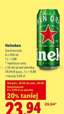 Piwo Heineken 6-pak 500ml promocja w Lidl