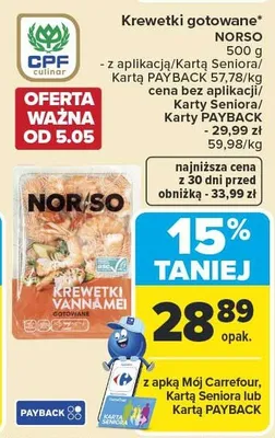 Krewetki gotowane Norso promocja w Carrefour