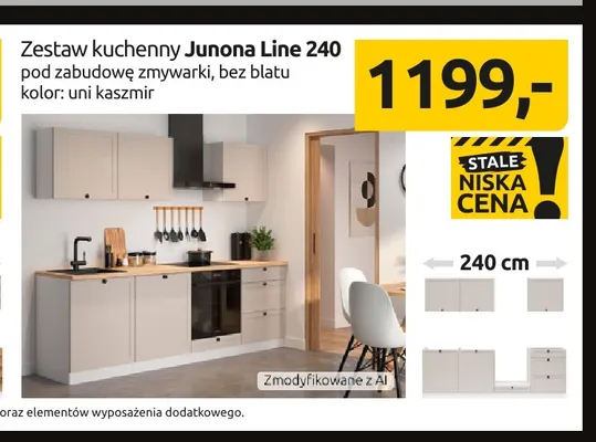 Zestaw kuchenny Junona Line 240 pod zabudowę zmywarki bez blatu uni kaszmir promocja w Black Red White