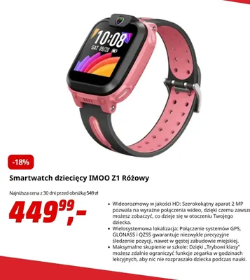 Smartwatch dziecięcy Imoo Z1 różowy promocja w Media Markt