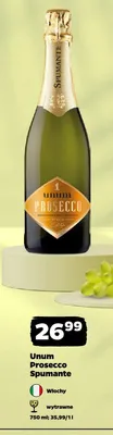 Wino musujące Unum Prosecco Spumante promocja w Netto