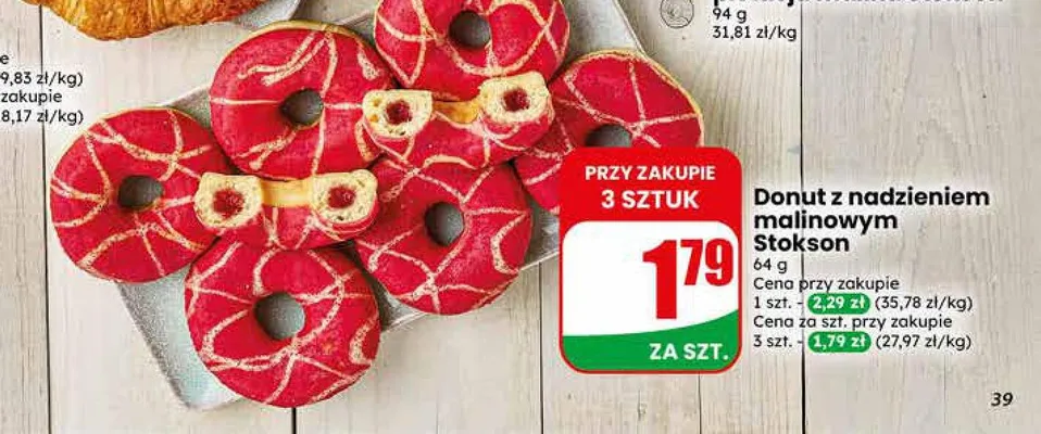 Donut z nadzieniem malinowym Stokson promocja w Dino