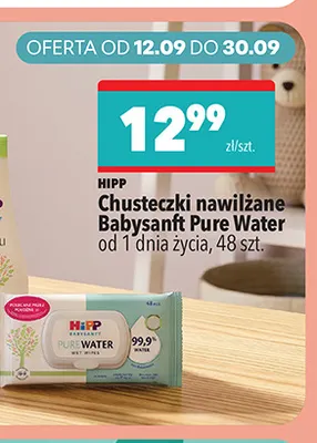 Chusteczki nawilżane Babysanft Pure Water od 1 dnia życia HiPP promocja w Biedronka