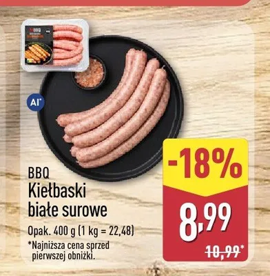 Kiełbaski białe surowe BBQ promocja w Aldi