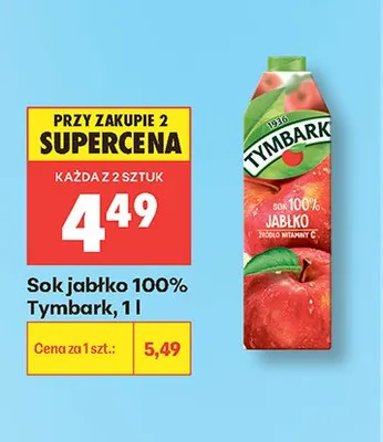 Sok jabłko 100% Tymbark promocja w Biedronka