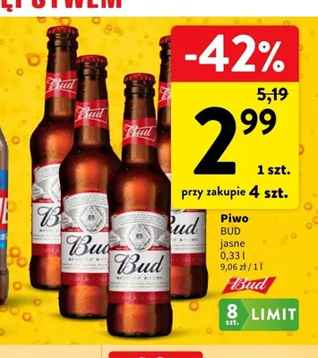 Piwo Bud jasne promocja w Intermarche