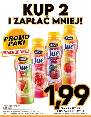 Napój jogurtowy Duet truskawka-kiwi Jovi promocja w Kupiec