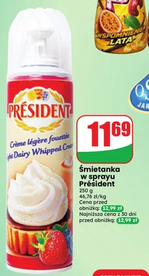 Śmietanka w sprayu Président promocja w Dino