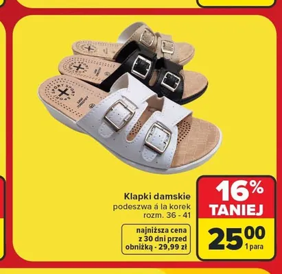 Klapki damskie podeszwa á la korek promocja w Carrefour