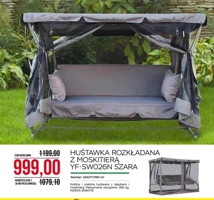 Huśtawka rozkładana z moskitierą YF-SW026N szara promocja w Abra Meble