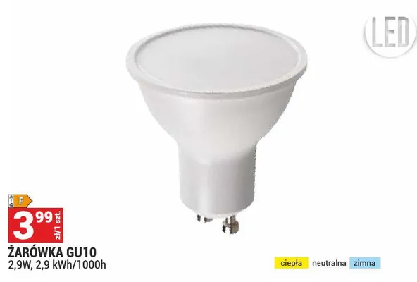 Żarówka GU10 2,9W 2,9kWh/1000h promocja w Merkury Market