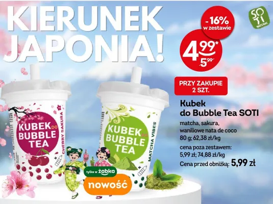 Kubek do Bubble Tea SOTI matcha, sakura, waniliowe nata de coco promocja w Żabka