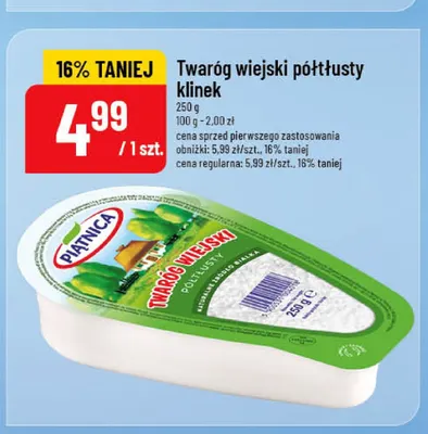 Twaróg wiejski półtłusty klinek Piątnica promocja w POLOmarket