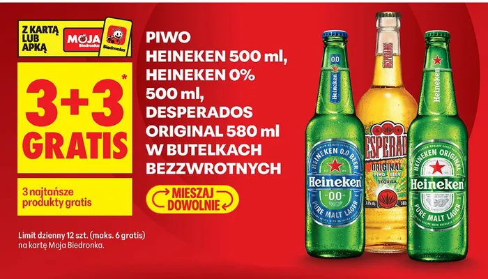 Piwo Heineken, Heineken 0% 3+3 GRATIS promocja w Biedronka