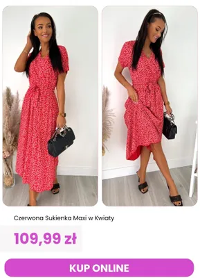 Sukienka damska maxi w kwiaty czerwona ModnaKiecka.pl promocja w Modna Kiecka