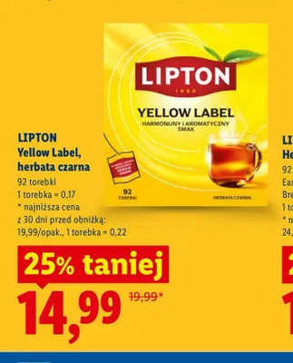 Herbata czarna Lipton Yellow Label promocja w Lidl