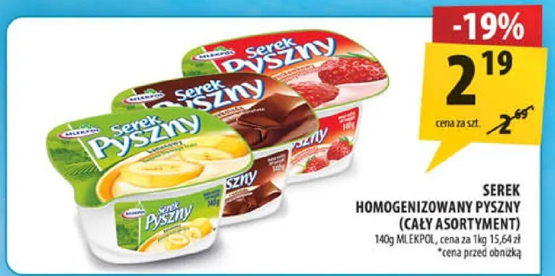 Serek homogenizowany pyszny (cały asortyment) promocja w Arhelan