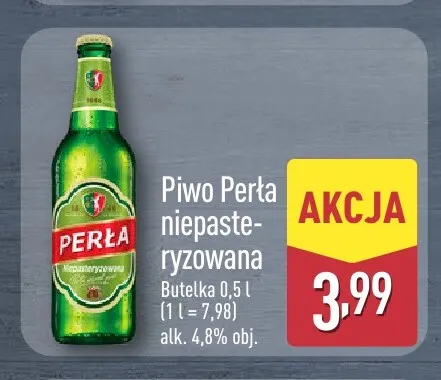 Piwo Perła niepasteryzowana promocja w Aldi