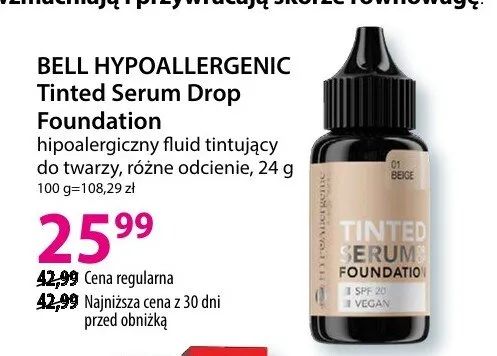 Fluid hipoalergiczny tintujący do twarzy Tinted Serum Drop Foundation promocja w Hebe