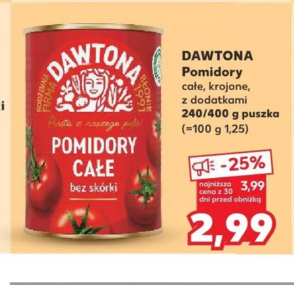 Pomidory całe bez skórki DAWTONA promocja w Kaufland