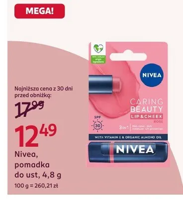 Pomadka do ust Nivea, 4,8 g promocja w Rossmann