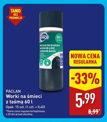 Worki na śmieci z taśmą 60 l Paclan promocja w Aldi