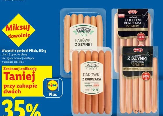 Parówki z kurczaka Pikok Pure promocja w Lidl