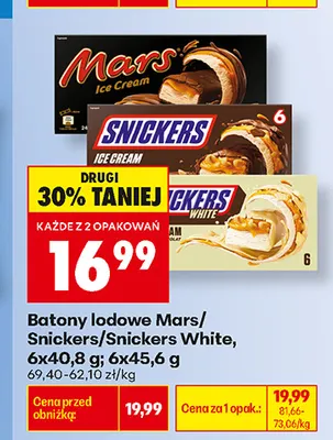 Batony lodowe Snickers White 6-pak promocja w Biedronka