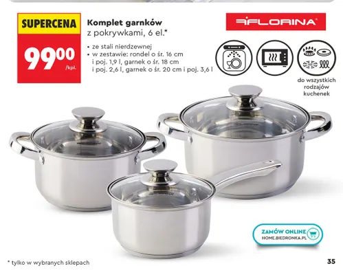Komplet garnków z pokrywkami Florina 6-elementowy promocja w Biedronka