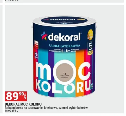 Farba lateksowa Dekoral Moc Koloru promocja w Merkury Market