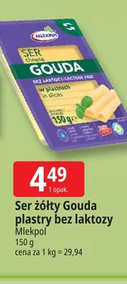 Ser żółty Gouda w plastrach bez laktozy Mlekpol promocja w Leclerc
