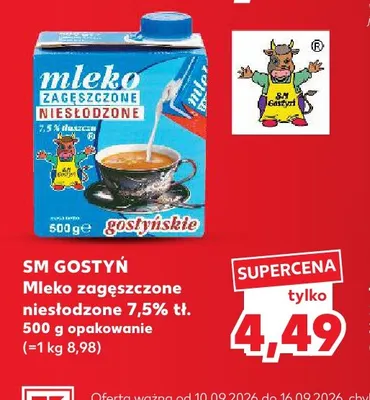 Mleko zagęszczone niesłodzone SM Gostyń 7,5% promocja w Kaufland