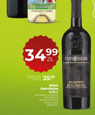 Wino czerwone Emporium Primitivo di Manduria wytrawne promocja w Duży Ben