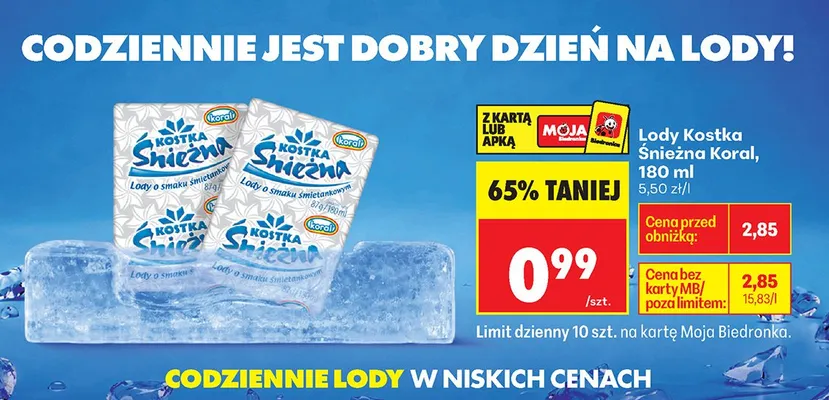 Lody Kostka Śnieżna 180ml promocja w Biedronka