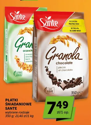 Płatki śniadaniowe Granola orzechowa Sante promocja w Groszek