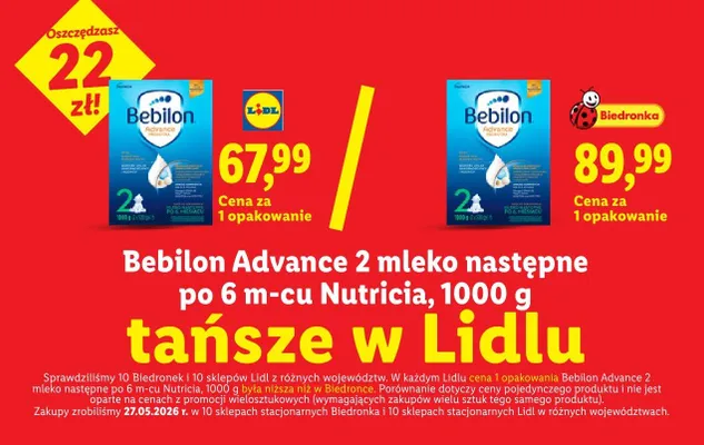 Mleko następne po 6 m-cu Bebilon Advance 2 Nutricia promocja w Lidl