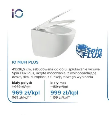 Miska WC wisząca IO Mufi Plus z deską slim biały mat promocja w Blu Salony Łazienek